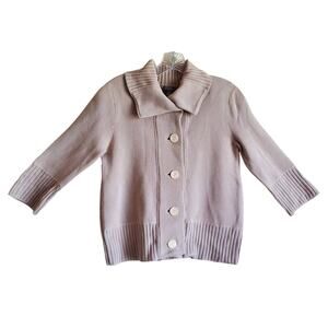 J JILL Women XS Cardigan Sweater Beige Button Up Wide Collar 3/4 Sleeve Bust 34"